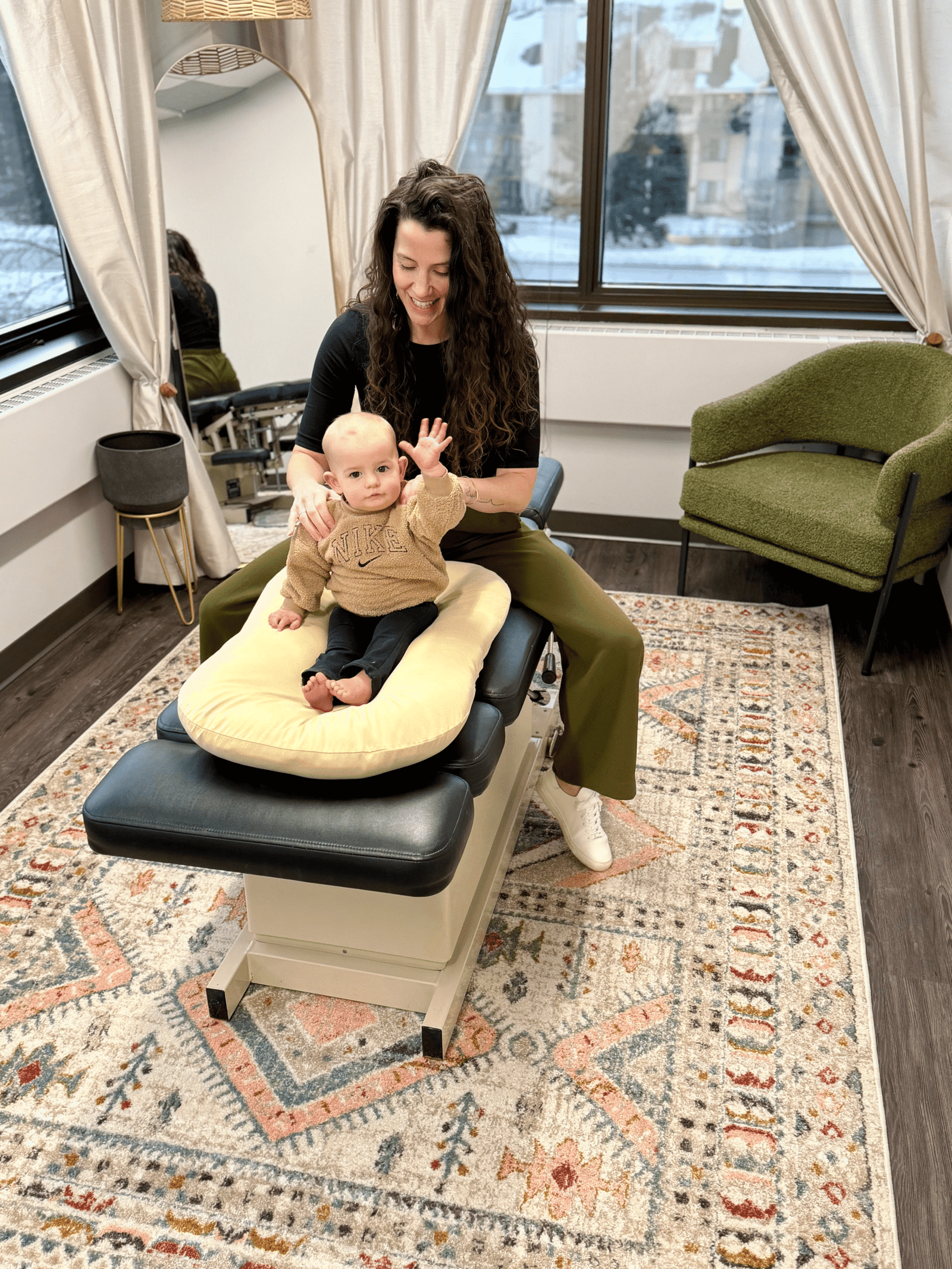 Woman meditating in wellness space